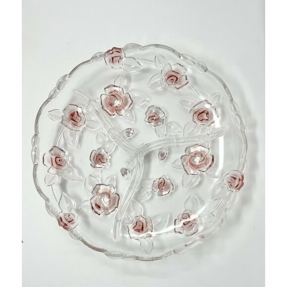 Mikasa Bella Rosa Round Divided Dish Pink Frost Roses Formal 13.25"  SA 911/345 - Picture 1 of 4